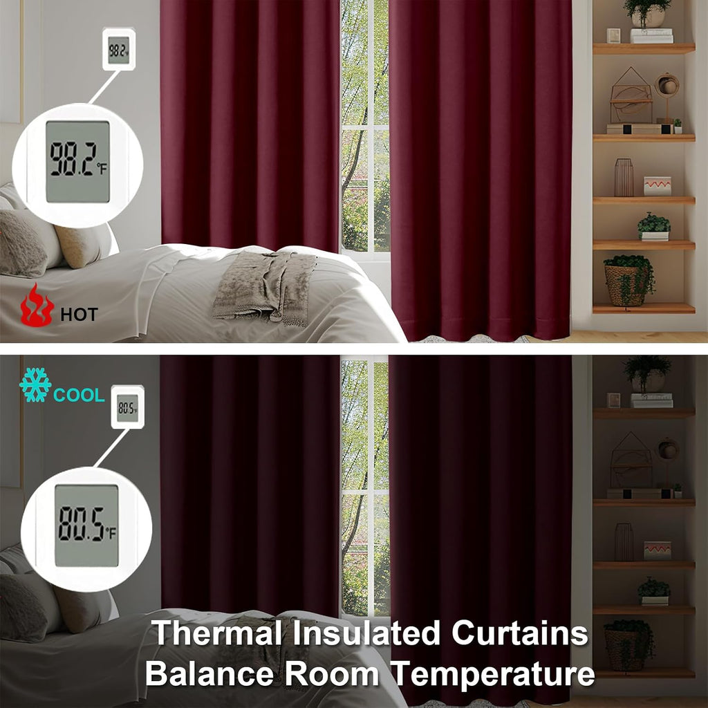 Simplebrand Ava Burgundy Blackout Curtains for Bedroom 63 Inch Length 2 Panels Set, Nursery Thermal Insulated Energy Saving Rod Pocket Wind…