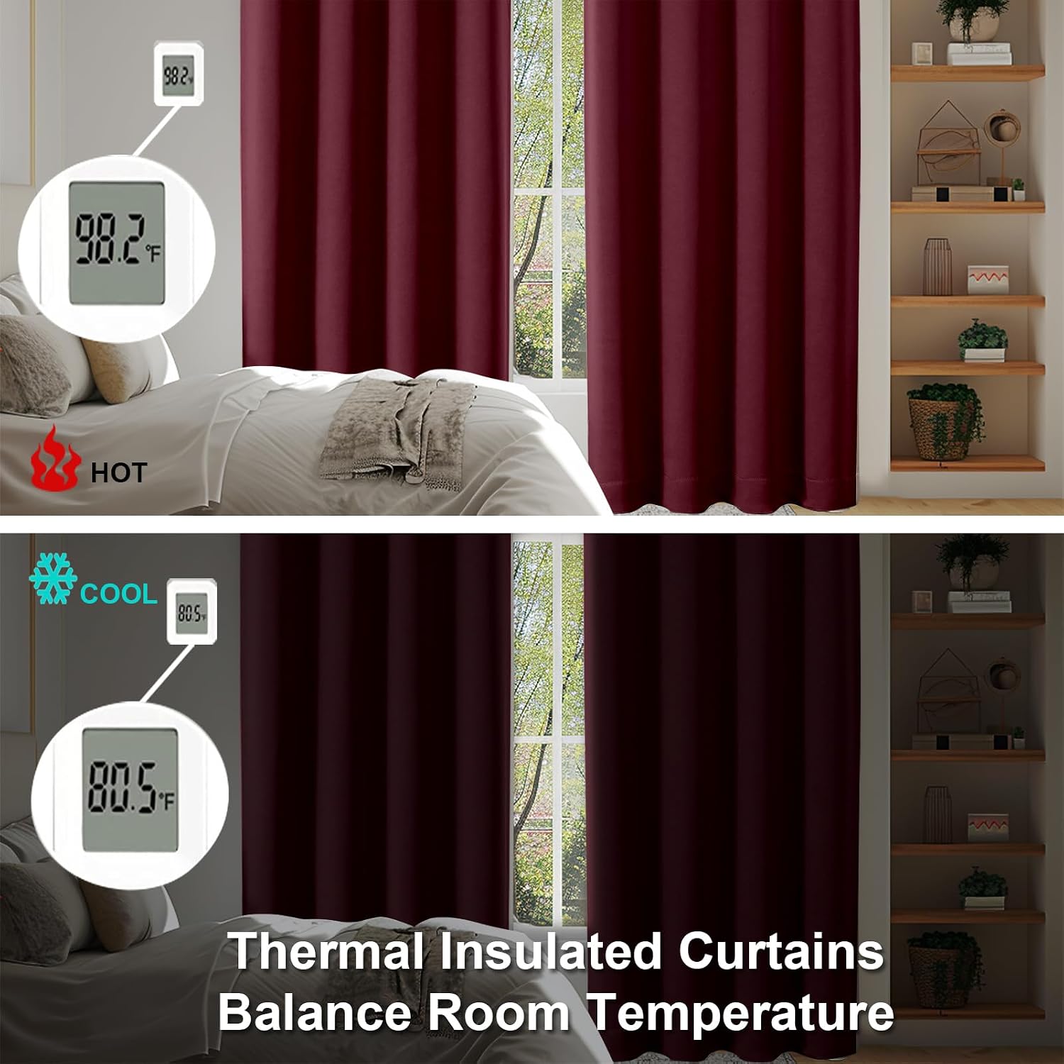 Simplebrand Ava Burgundy Blackout Curtains for Bedroom 63 Inch Length 2 Panels Set, Nursery Thermal Insulated Energy Saving Rod Pocket Wind…