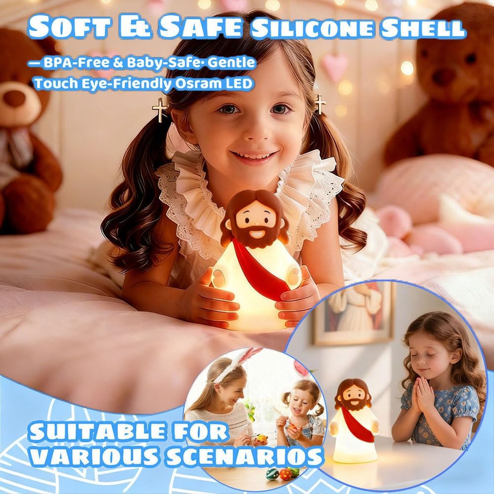 Jesus Night Light Rechargeable Bedside Night Light Dimmable Silicone LED Light Ideal for Religious Gatherings, Gifts for Sunday School…