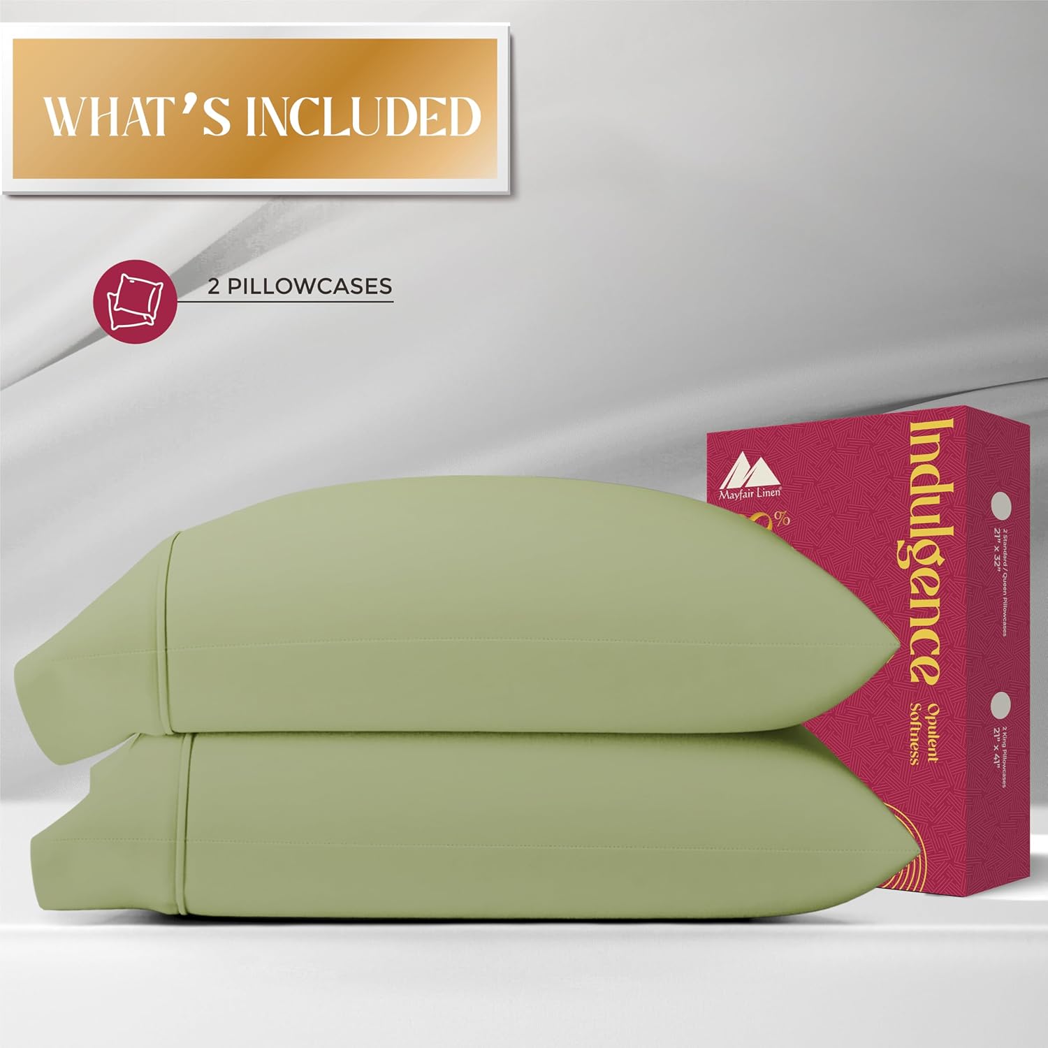 Mayfair Linen 100% Egyptian Cotton King Size Pillow Cases Set of 2 - Luxury 1200 Series Pillow Cases King Size (Sage Green), Soft &…