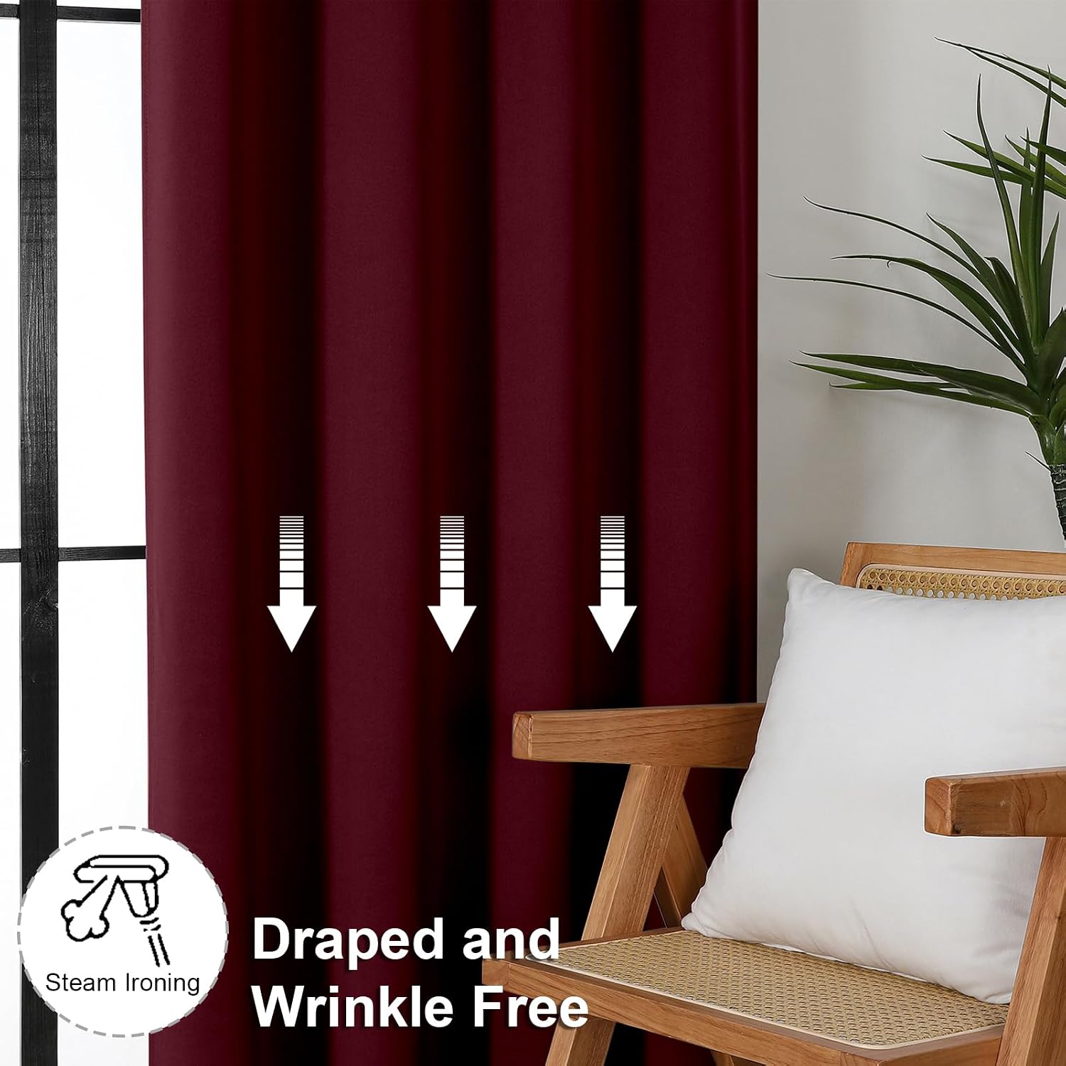Simplebrand Ava Burgundy Blackout Curtains for Bedroom 90 Inches Long 2 Panels Set, Solid Privacy Energy Saving Living Room Window Treatmen…