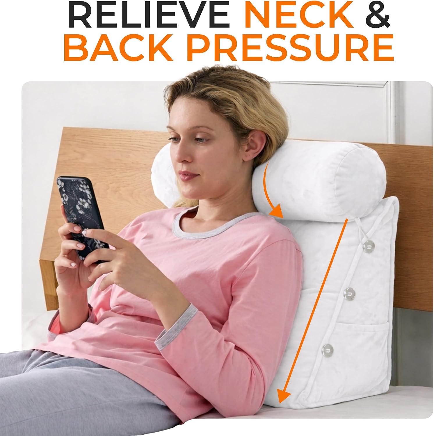 Cheer Collection Reading Wedge Pillow - Adjustable Wedge Reading Pillow with Neck Support, Hollow Fiber-Filled Backrest Pillow for…