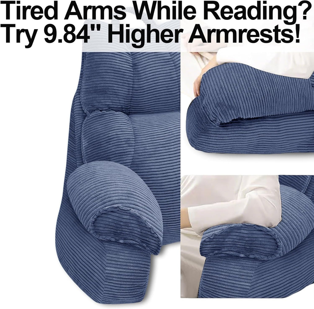 RRPAHWTV Reading Pillow for Bed with High Arm Rests, Back Support Pillow for Sitting Up in Bed with Shredded Memory Foam for Reading, TV…