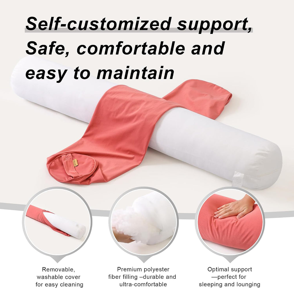 Body Pillow for Adults, Long Round Pillow, Big Cylindrical Pillow, Large Full Bolster Pillows for Side Sleepers (Coral Peach, 39.37"*7.87")
