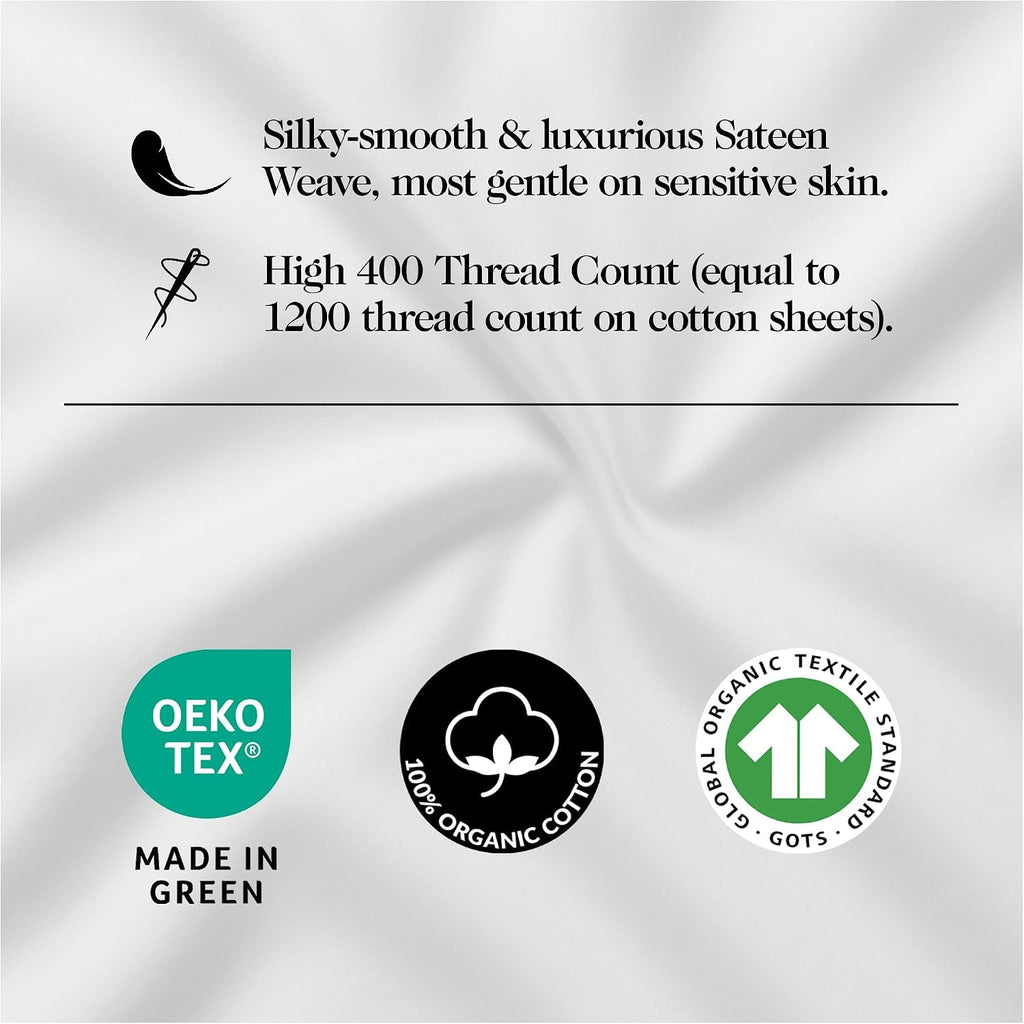 100% GOTS Certified Organic Cotton Sheets King Size - Luxurious 415 Thread Count, Oeko-Tex Certified, Silky Sateen Weave with Hemstitch…