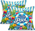 BlissYard Throw Pillow Covers 18x18 Welcome to Our Summer Pool Decorative Pillow Covers Beach Theme Cushion Covers Coastal Swimming Pool…