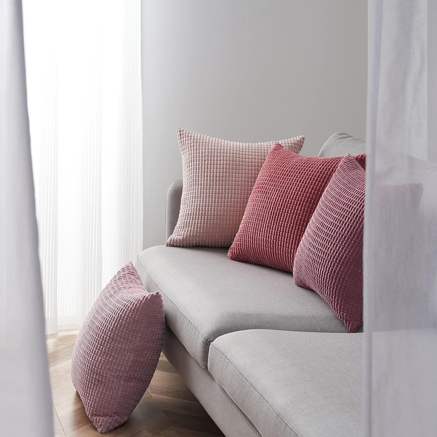 Topfinel 4 Packs Pink Decorative Throw Pillow Covers 22x22 Inch for Living Room Couch Bed Sofa, Boho Western Farmhouse Home Decor, Square S…