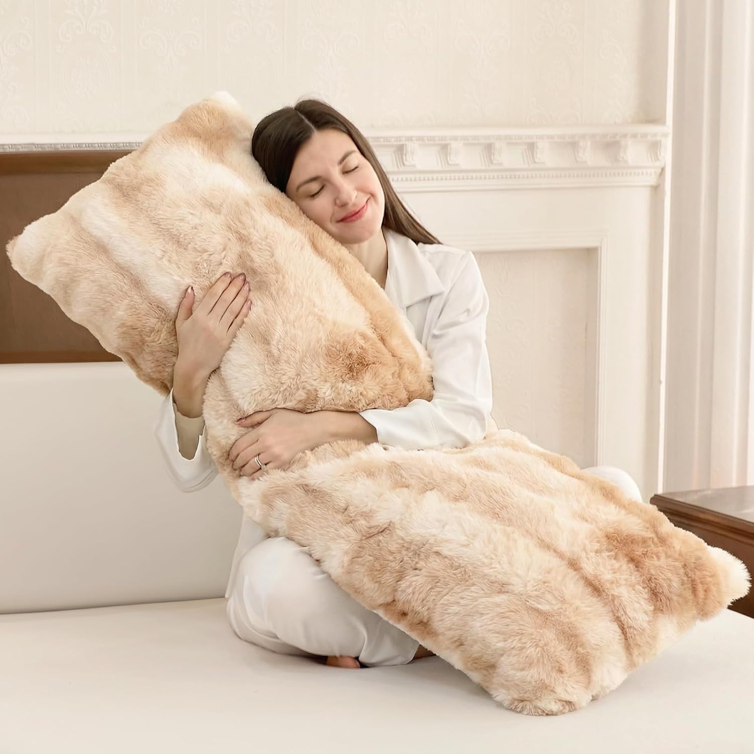 Zonli Fluffy Body Pillow for Adults, Fuzzy Faux Fur Body Pillow with Shredded Memory Foam, Adjustable Support for Side Sleepers, Pregnancy…