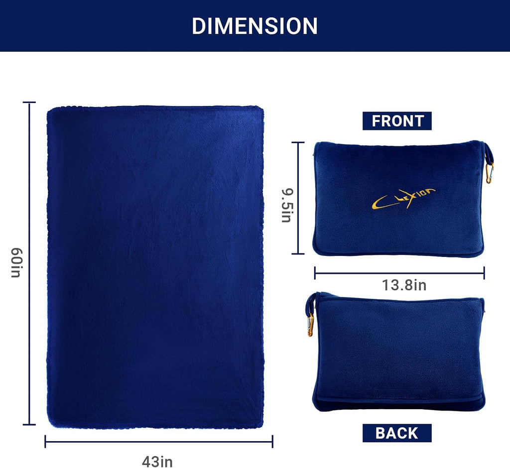Travel Blanket & Pillow Set, 300 GSM Soft Fleece, 60x43 Inches, 3-in-1 Airplane Blanket, Travel Pillow and Blanket Set, Travel Blanket…