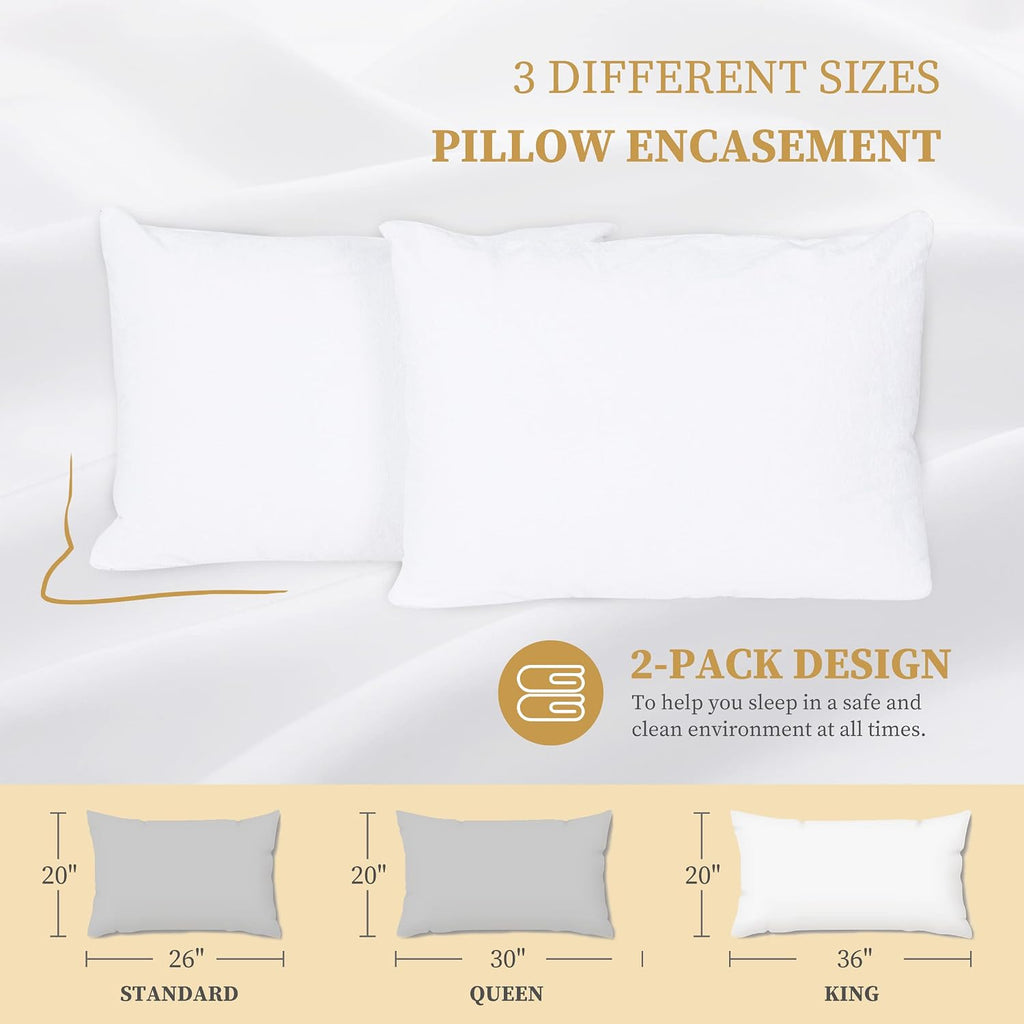 SafeandSound King Size Waterproof TPU Coating Pillow Protector with Zipper, Cotton Terry Surface Superior Moisture Absorb Breathable Quiet…