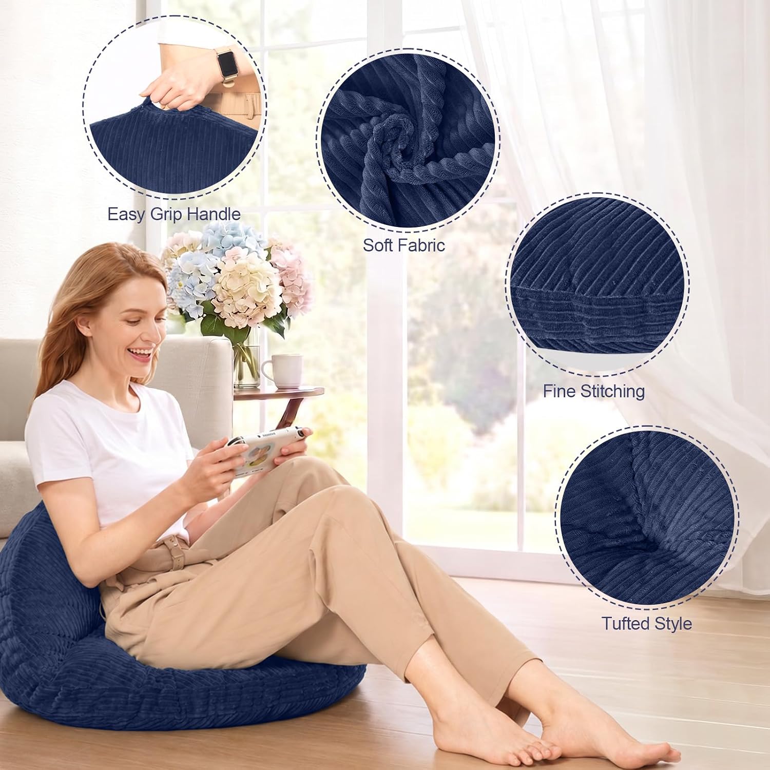 Meditation Cushion, Extra Large Floor Pillow Cushion for Adults, Round Tufted Japanese Meditation Pillow for Tatami Living Room, Yoga…