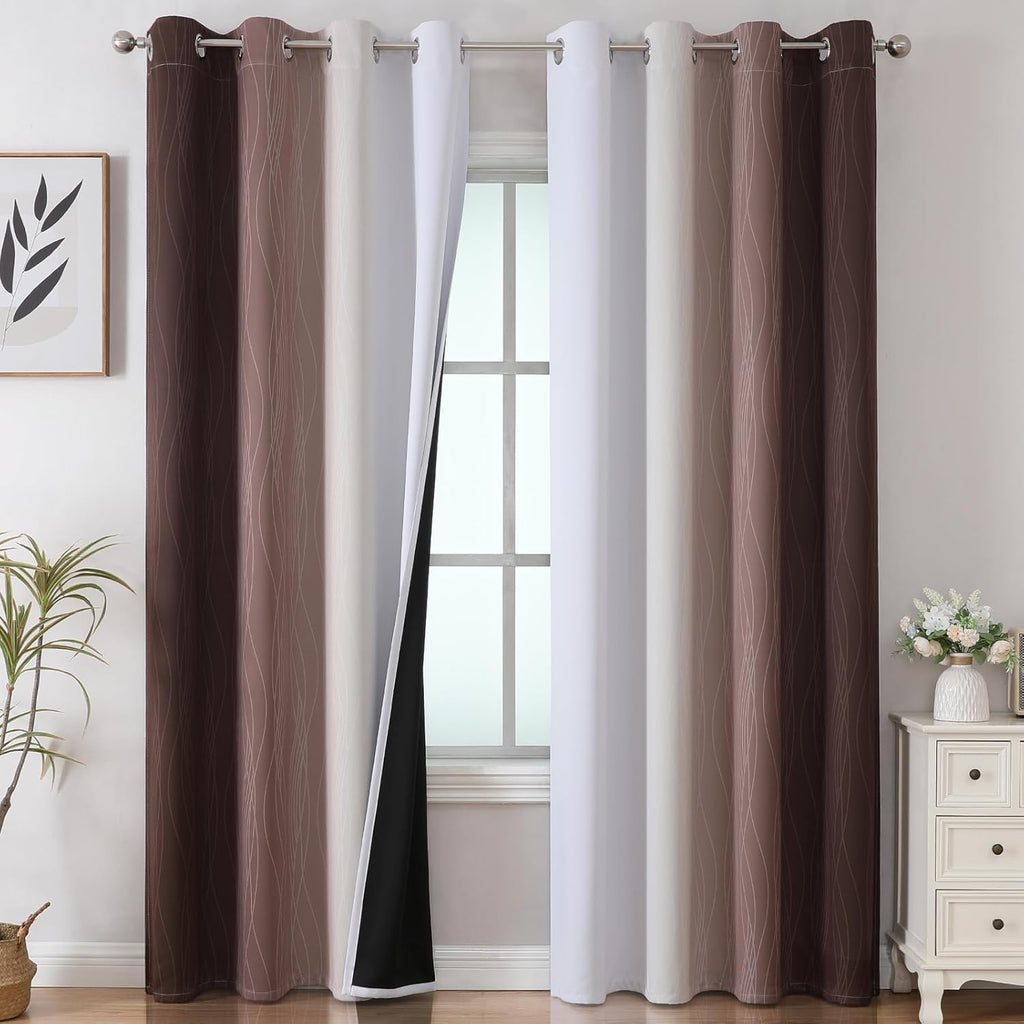Estelartextiler Estelar Textiler Brown and Greyish White Gradient Blackout Curtains for Bedroom, Thermal Insulated Ombre Blackout Drapes, F…