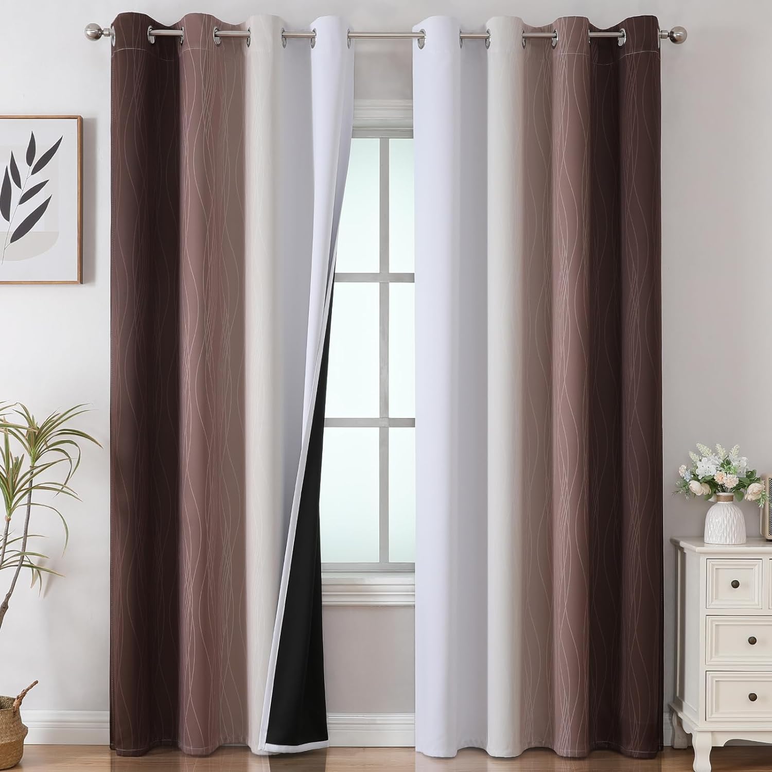 Estelartextiler Estelar Textiler Brown and Greyish White Gradient Blackout Curtains 102 Inches Long for Bedroom, Thermal Insulated Full Roo…