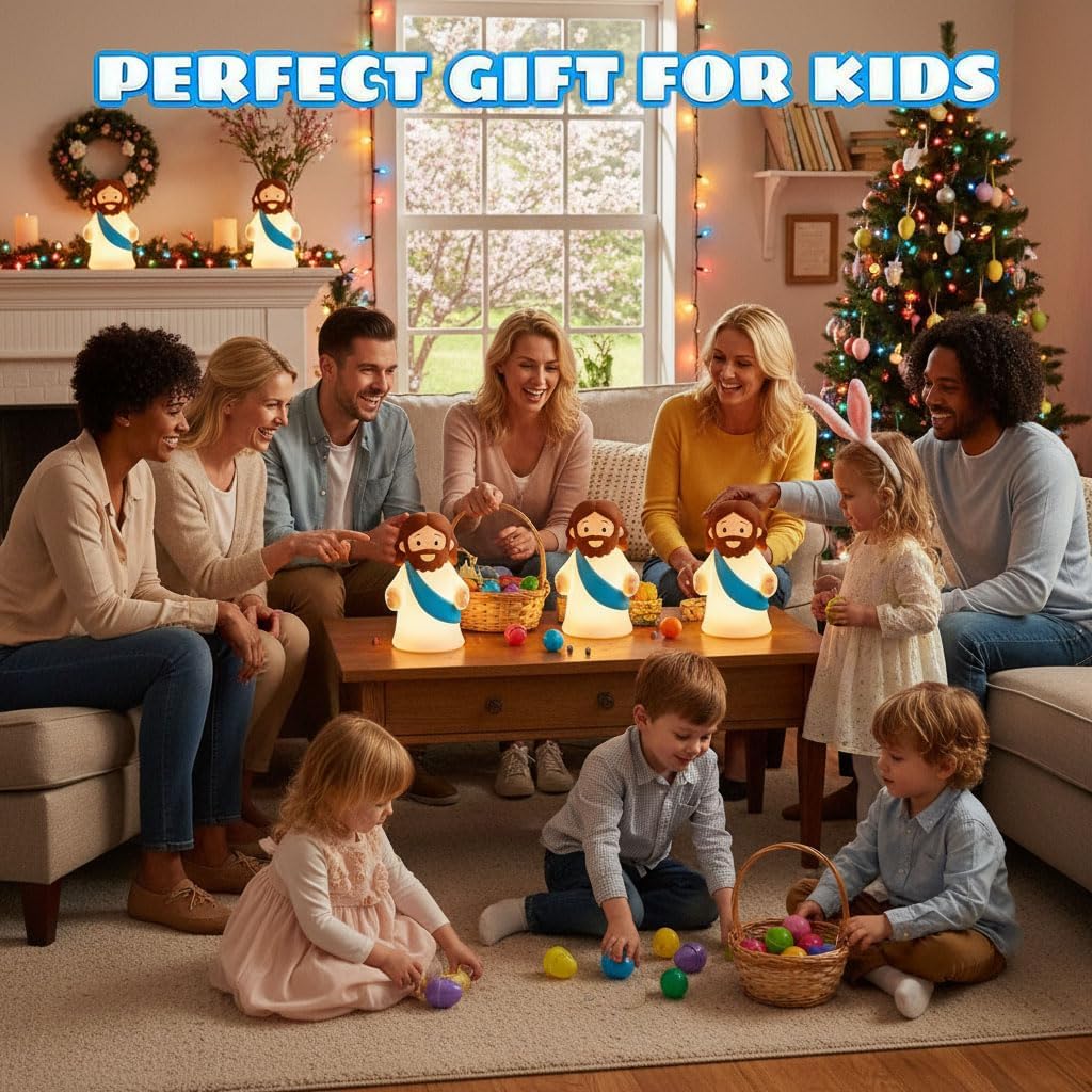 Jesus Night Light Rechargeable Bedside Night Light Dimmable Silicone LED Light Ideal for Religious Gatherings, Gifts for Sunday School…