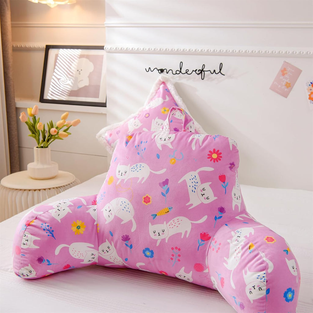 Aimuan Pink Cat Reading Pillow Bed Rest Wedge Backrest Pillow with Arms Back Support for Sitting Up in Bed Cushion Incline Rest Sleeping…