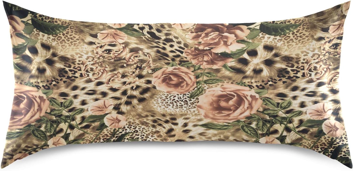 Satin Pillowcase for Hair and Skin, King Size Animal Tiger Leopard Print Rose Flower Decorative Pillow Sham with Envelope Closure Pillow…