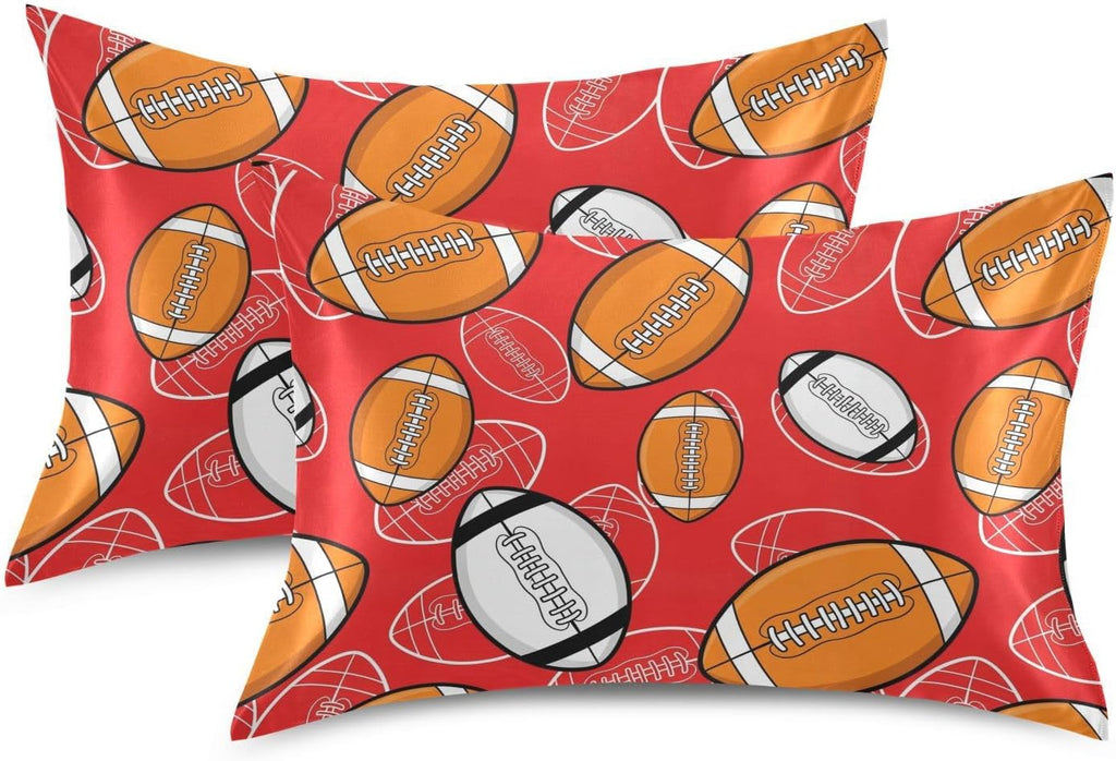 Sports Football Red Pillow Covers Silk Pillowcase for Hair and Skin Breathable Silky Soft Satin Pillowcase Queen Size Pillow Case for…