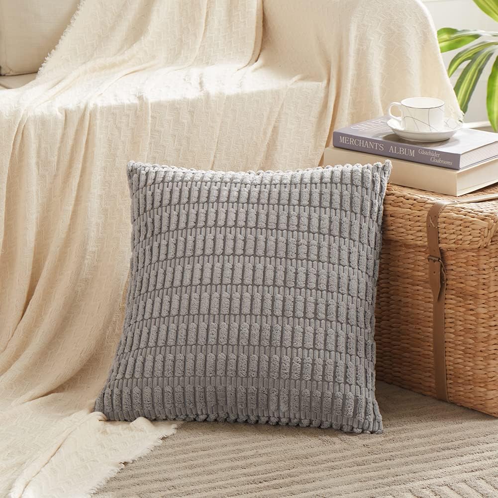 Fancy Homi Decorative Throw Pillow Covers for Bed Couch Bedroom Bench, Soft Corduroy Solid Pillow Case, Rustic Farmhouse Boho Room…