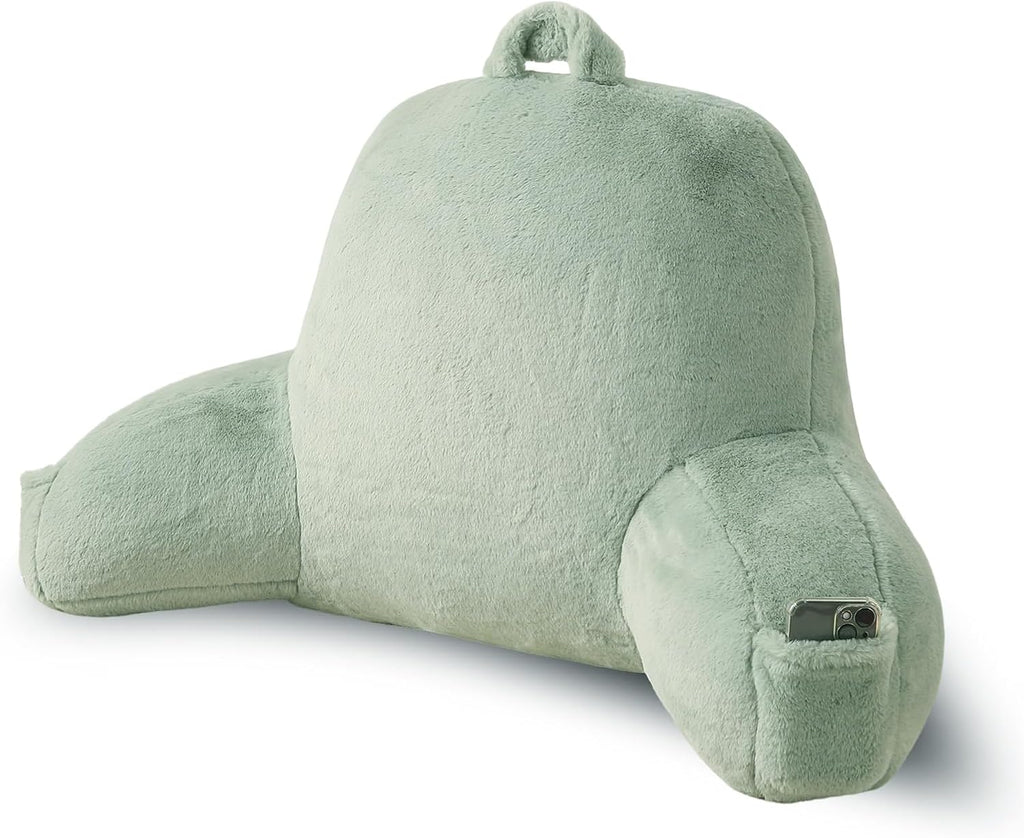 Pajeo Aesthetic Reading Pillow for Bed, Soft Faux Fur Sitting Pillow with Arms for Gaming & Lounging, Oeko-TEX Certified Plush Backrest Pillo…