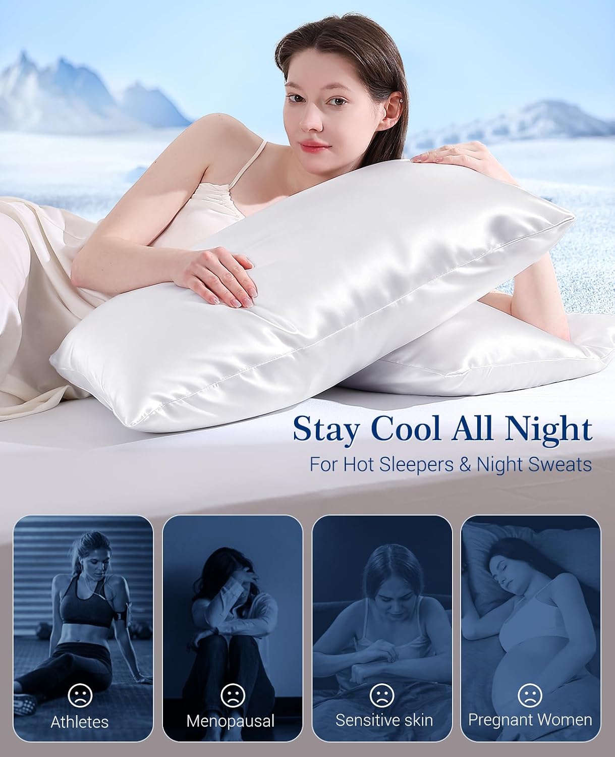Elegear Cooling Pillow Cases Set of 2 for Hot Sleepers, Silky Satin Pillowcase for Hair & Skin, Upgraded Arc-Chill Cooling Satin…