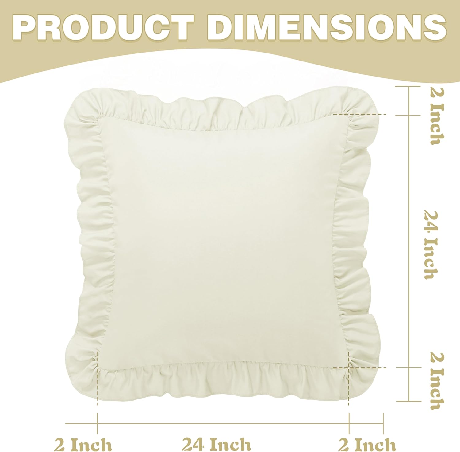 KKJIAF Ruffle Pillow Cases 24x24 Inches, Beige Square Ruffled Pillow Covers Set of 2, Microfiber Wrinkle Resistant Pillow Shams with…