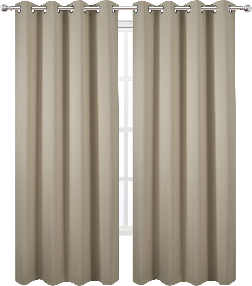Lemomo Blackout Curtains 66 x 84 inch/Beige Curtains Set of 2 Panels/Thermal Insulated Room Darkening Bedroom Curtains 84 inch silver