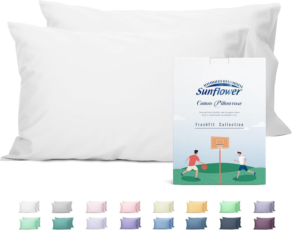Sunflower King Pillowcases Set of 2, 100% Cotton King Pillow Cases 2, 20×40 inches Bright White, Soft and Breathable