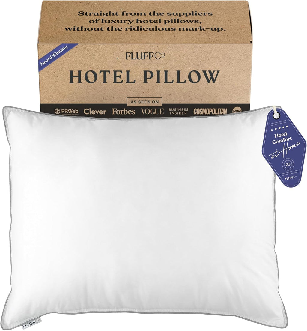 FluffCo Zen FluffTM Down Standard/Queen Size Bed Pillow for Sleeping - 600 Fill Power White Duck Down - 300 TC Cotton Shell - Pillows for Si…