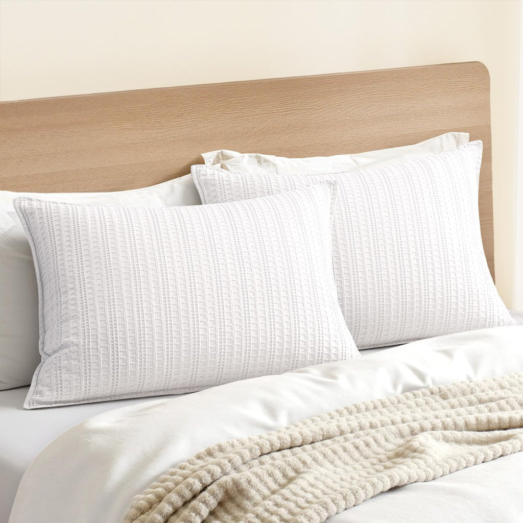 100% Cotton Waffle Pillow Shams Standard Size, 2 Pack 20x26 Decorative Pillow Covers for Bed Couch Sofa, Neutral Weave Cushion Cases…