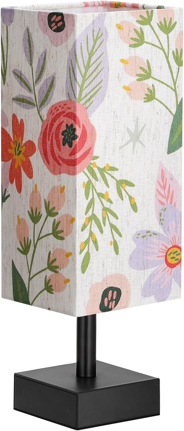 aooshine Flower Table Lamp for Bedroom - Bedside Lamp for Nightstand, Minimalist Night Stand Light Lamp with Square Fabric Shade, Desk…