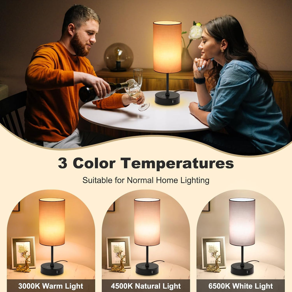 Unicozin Table Lamp for Bedroom, 3 Color Temperatures, 7 RGB Colors, Adjustable Brightness, Dual USB Charging Ports, Ambience Nightstand…