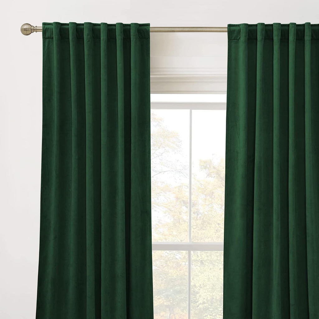 Rybhome RYB HOME Hunter Green Velvet Curtains for Bedroom Living Room, Thermal Insulated Privacy UV Heat Blocking Luxurious Soft Rod Pocket…