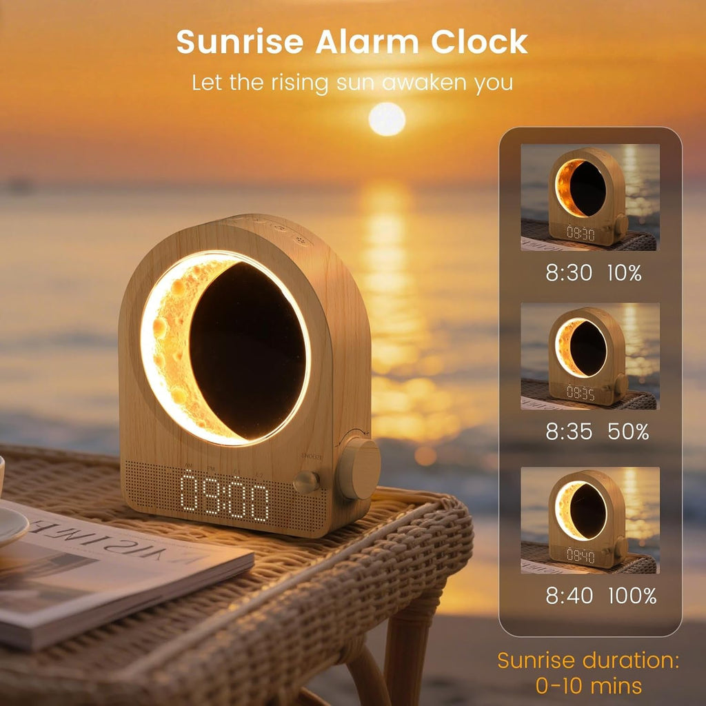 Epochleno Sunrise Alarm Clock, White Noise Machine & Meteor Moonlight - 10 Soothing Sounds, Dual Alarms, 30/60/90min Timer, Easy Snooze - B…