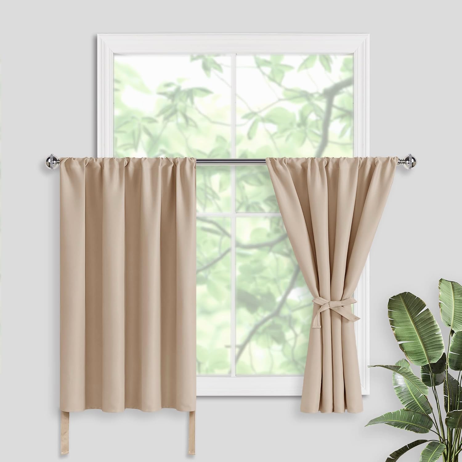 Jiuzhen Short Blackout Curtains for Small Window - Cafe Room Darkening Privacy Thermal Insulated Half Window Curtains Tiers for Bathroom, Ki…