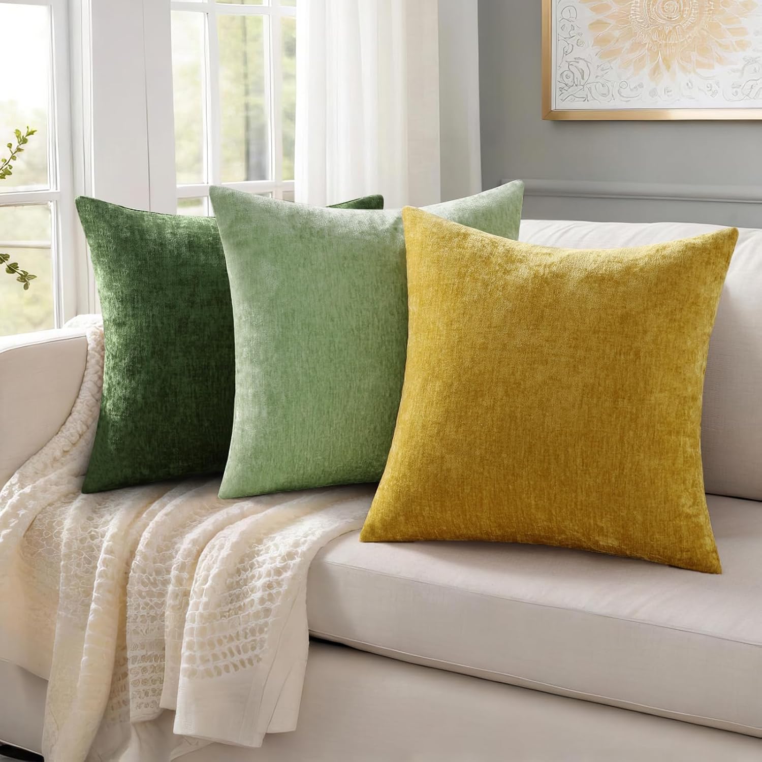 decorUhome Chenille Sage Green Summer Throw Pillow Covers 12x20 Inch Set of 2, Decorative Soft Couch Pillow Covers Solid Dyed Accent Farmho…