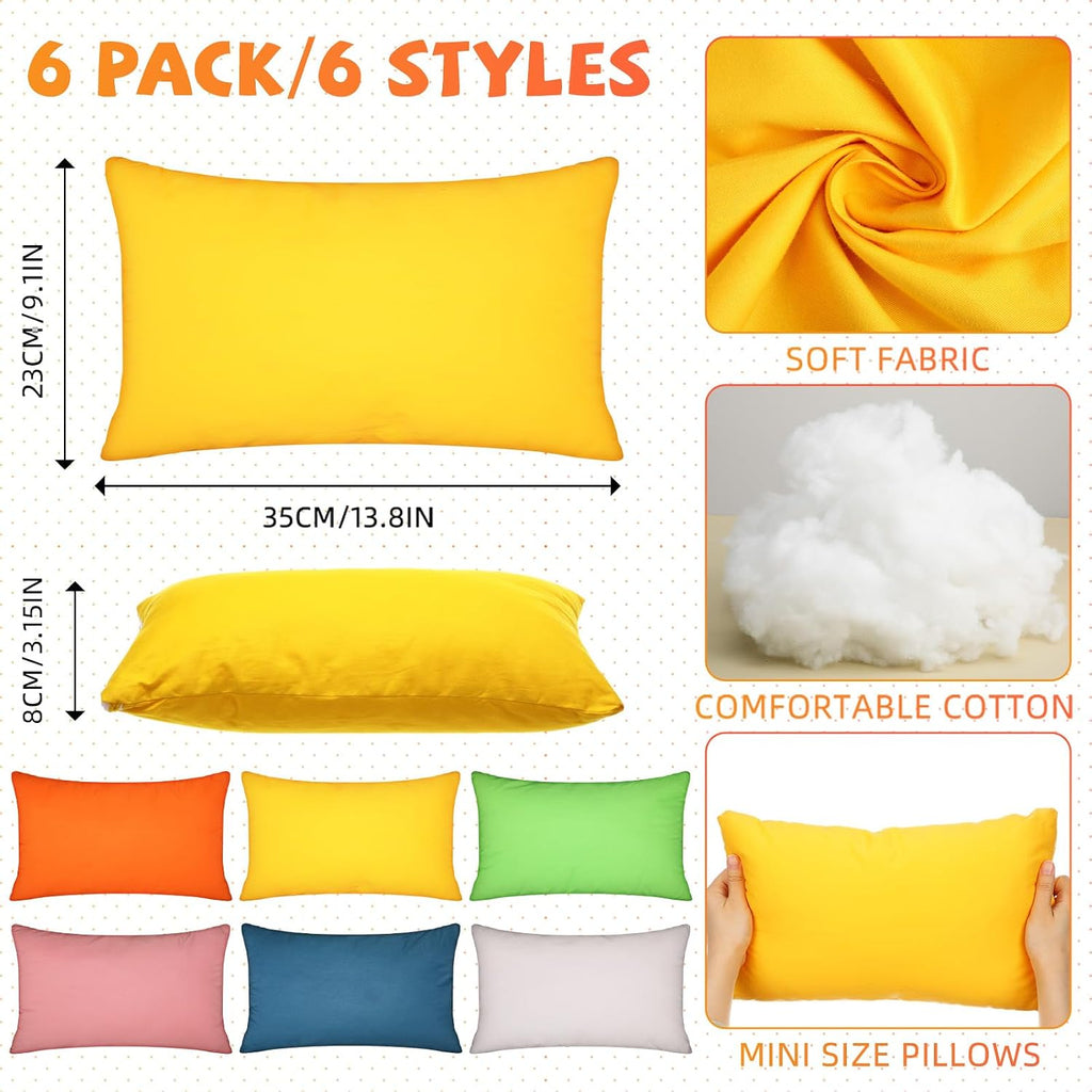 Kigley 6 Pack Mini Pillows for Daycare 9.1 x 13.8'' Small Travel Soft Breathable Cotton Pillow for Kids School Nap Travel Pet Neck Lumbar…