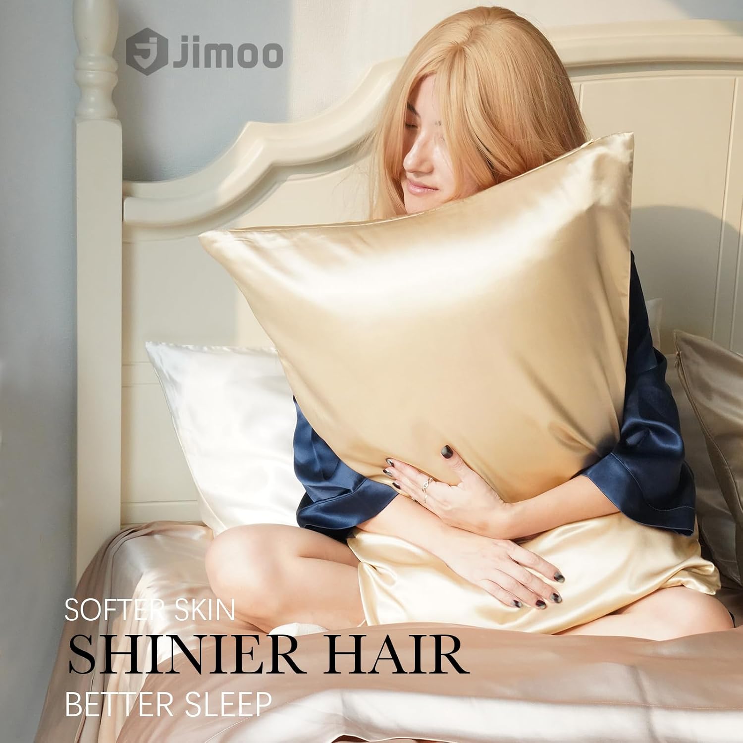 Jjimoo J JIMOO 100% Mulberry Silk Pillowcase for Hair and Skin, 22 Momme Pure Natural Silk Pillow Case Both Sided with Zipper, Pillow Cover…