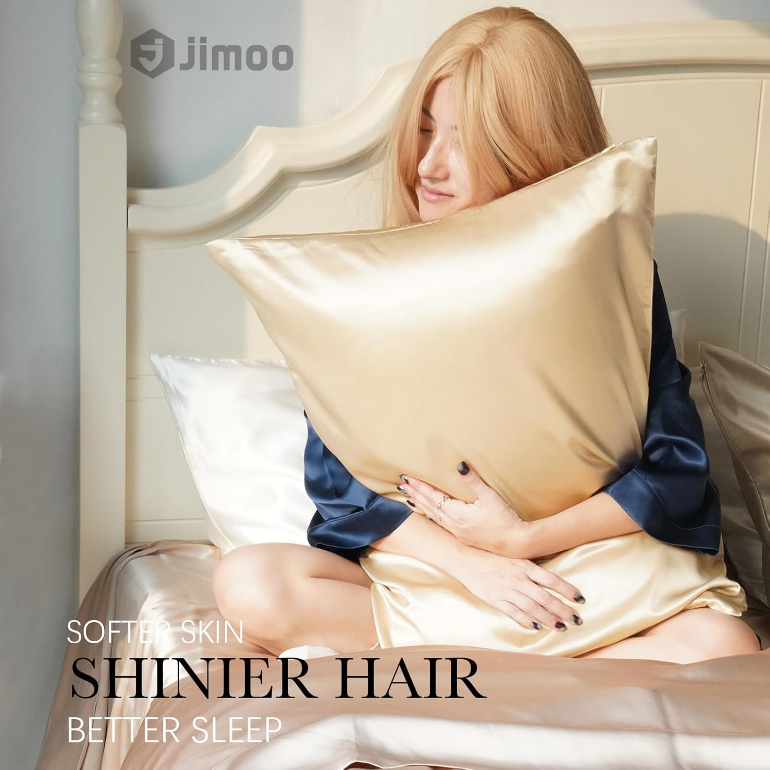 Jjimoo 100% Mulberry Silk Pillowcase for Hair and Skin, 22 Momme Pure Natural Silk Pillow Case Both Sided with Zipper, Pillow Cover for Wom…