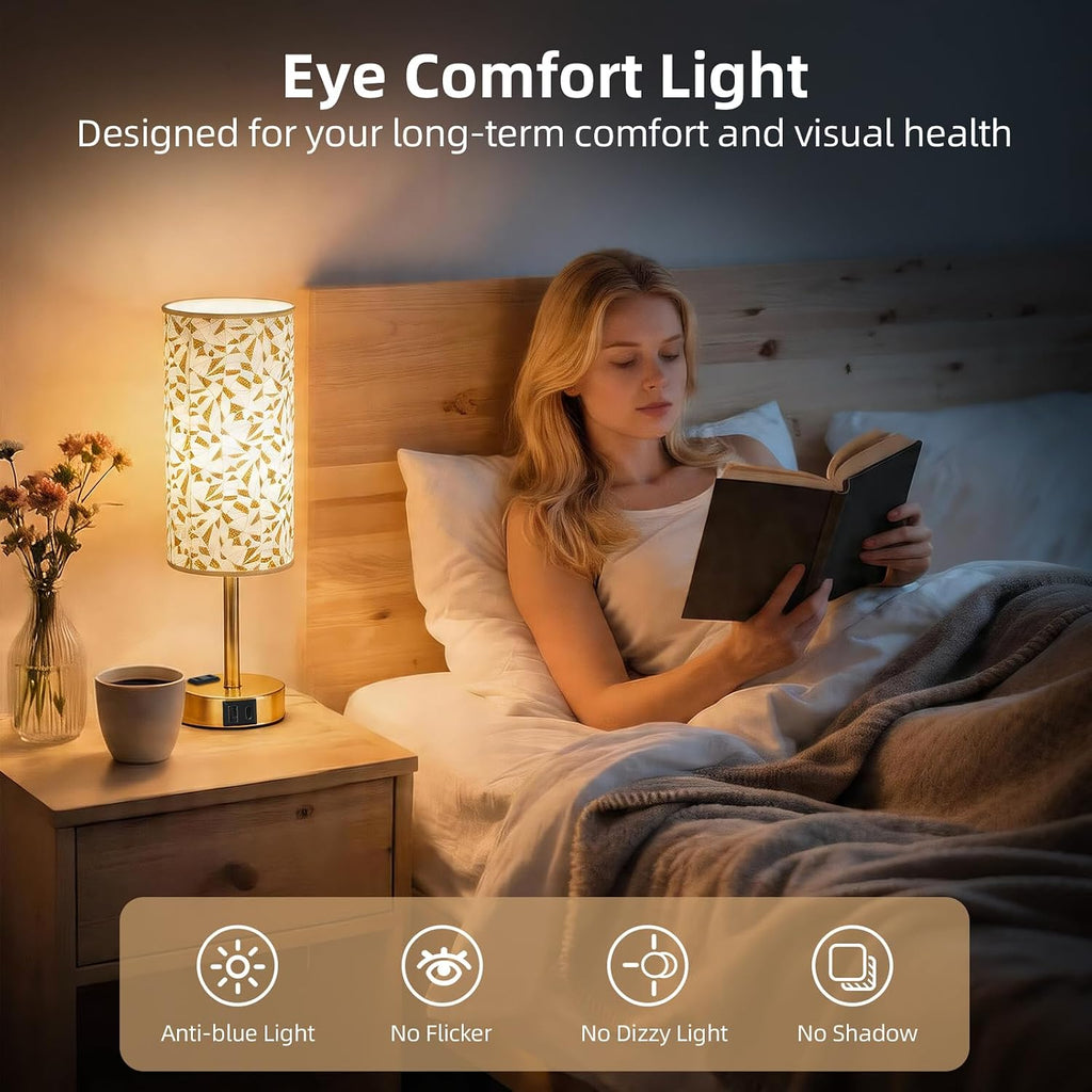 Fitfull Table Lamp for Nightstand, High-Sensitivity Touch, 3-Level Dimmable Bedside Lamp with AC Outlet | USB | and USB-C, Ideal Nig…