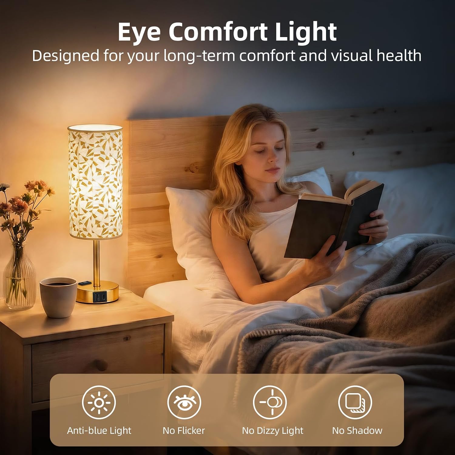 Fitfull Table Lamp for Nightstand, High-Sensitivity Touch, 3-Level Dimmable Bedside Lamp with AC Outlet | USB | and USB-C, Ideal Nig…