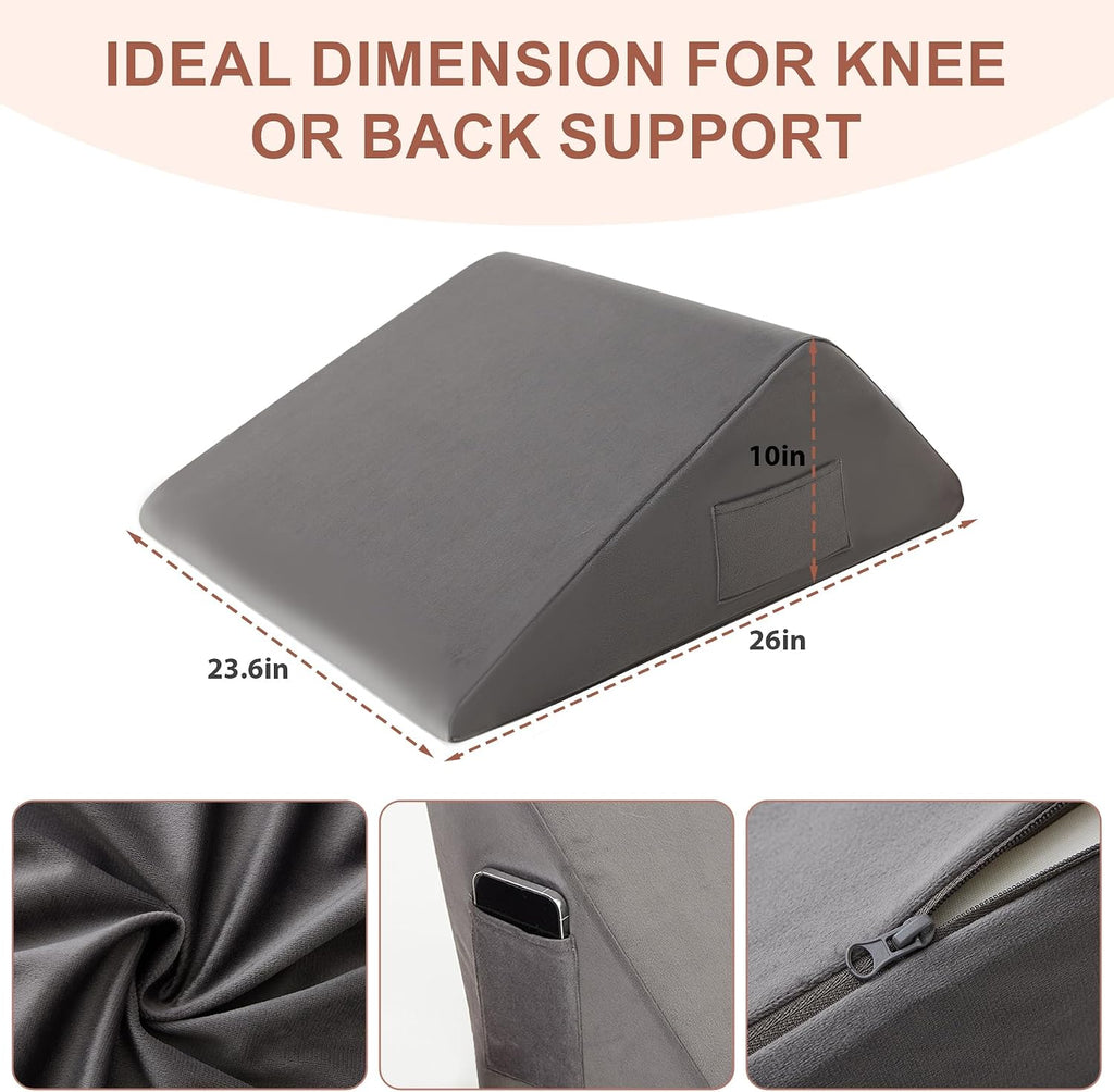 Bedluxe Knee Wedge Pillow, Memory Foam Leg Pillow Bed Wedge for Sleeping, Post Surgery Triangle Pillow for Knee Support, Leg Elevation, Kne…
