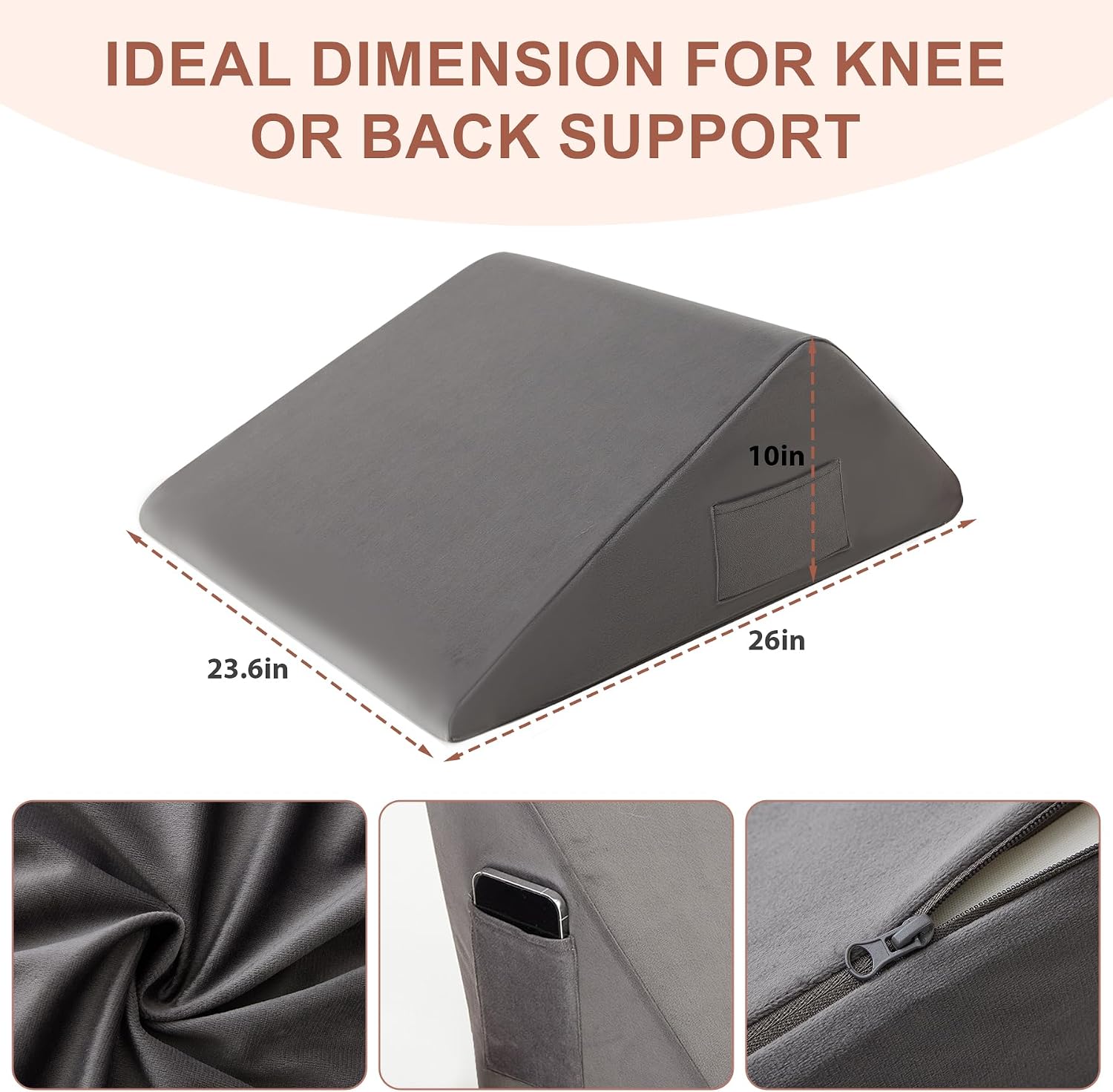 Bedluxe Knee Wedge Pillow, Memory Foam Leg Pillow Bed Wedge for Sleeping, Post Surgery Triangle Pillow for Knee Support, Leg Elevation, Kne…
