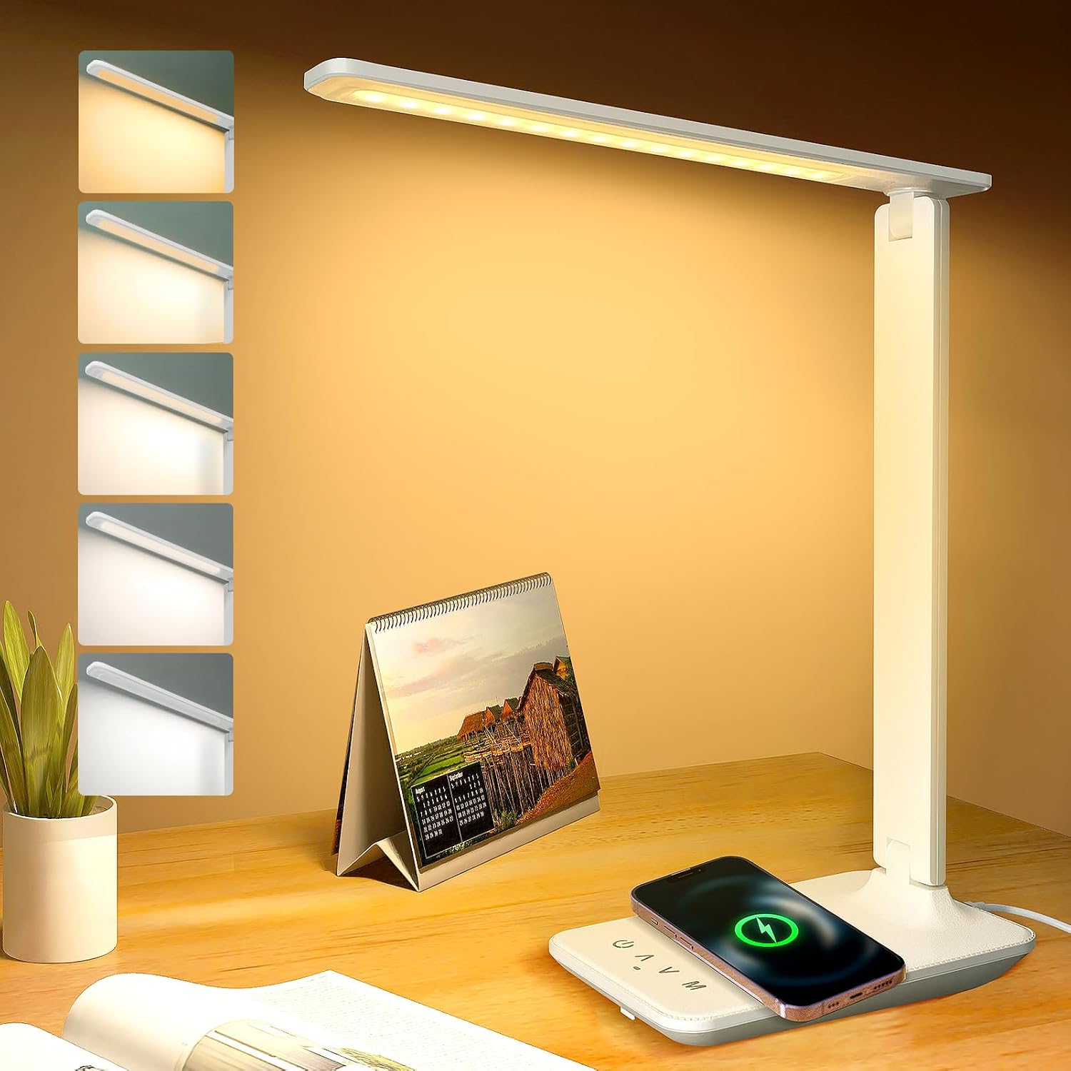 LED Desk Lamp Dimmable Table Lamp with USB Charging Port, 5 Lighting Modes, Sensitive Control, Foldable Portable Desk Light for Home…