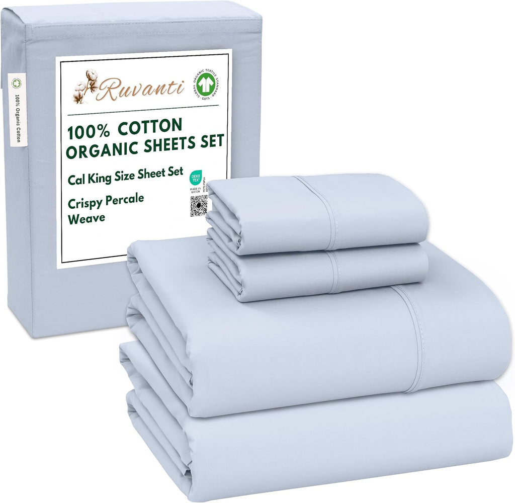 Ruvanti 100% Cotton Organic Percale Sheets Cal King Size – Crisp Cooling Bed Sheets for Hot Sleepers, Deep Pocket 13”, Soft Peach Finish, B…