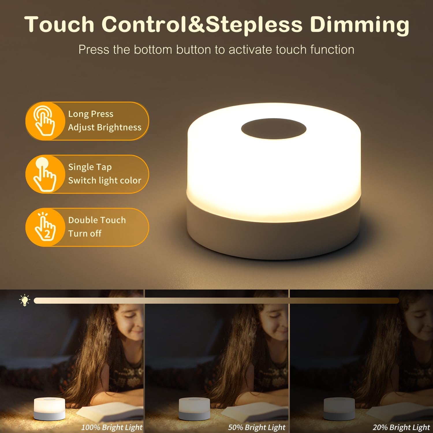 JUSHENG Baby Night Lights for Nursery, 3 Color Temperature Selectable & Dimmable, Rechargeable LED Bedside Lamps Touch Light for…