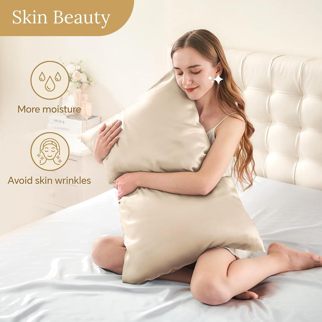 Infiixso Silk Pillow Cases 2 Pack Standard Size, Ultra Smooth & Soft Mulberry Silk Pillow Case for Hair and Skin, Breathable Cooling Silk P…