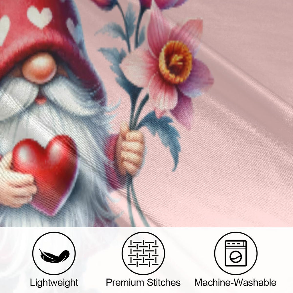 Valentine Pink Rose Gnomes Satin Pillowcase for Hair and Skin Soft Silk Pillow Case with Envelope Closure Cooling Pillow Cases Slip…