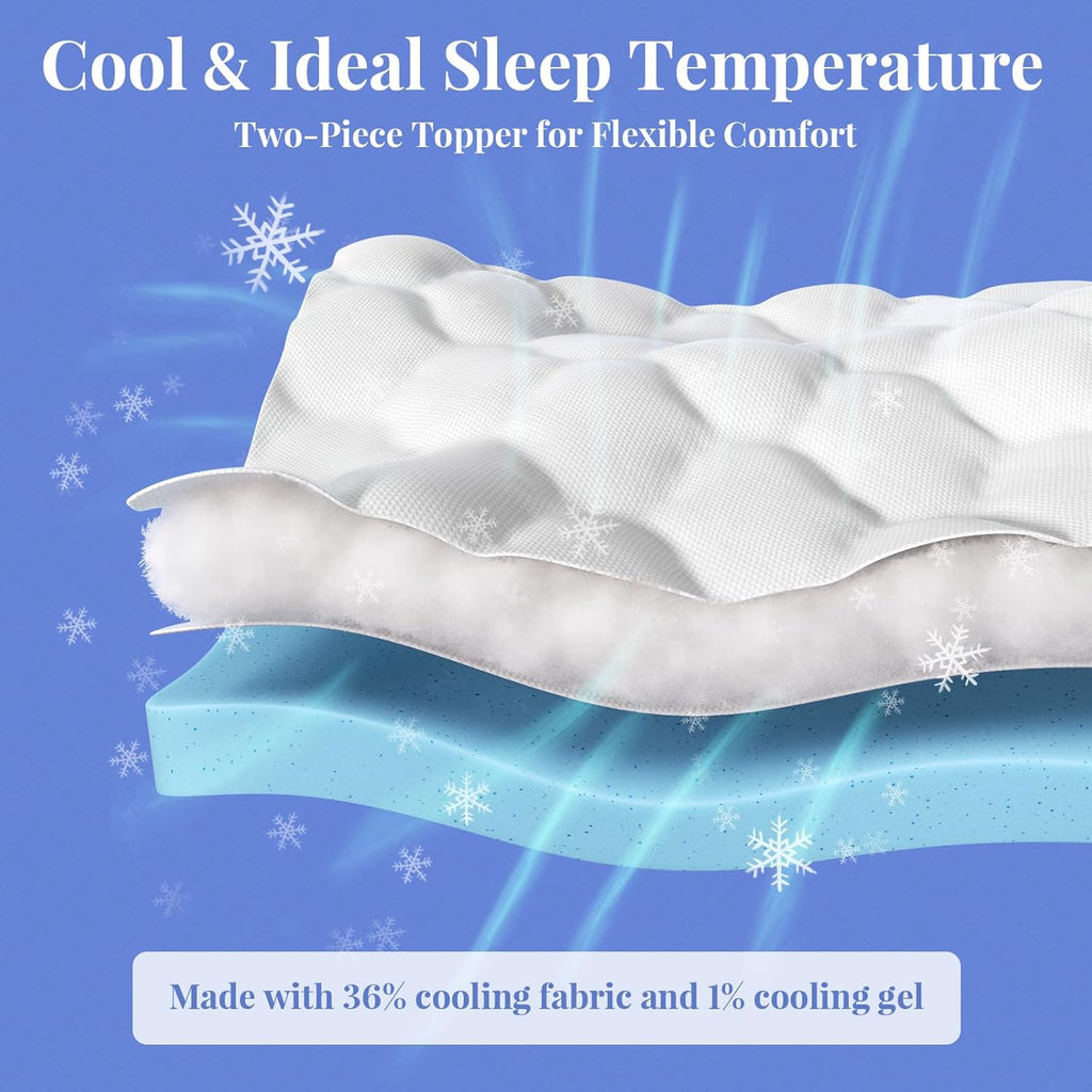 OhGeni Cooling 4 lnch King Size Dual Layer Mattress Topper, 2 Inch Gel Memory Foam, 2 Inch Soft Breathable Pillow Top Pad, Bedroom Mattress…