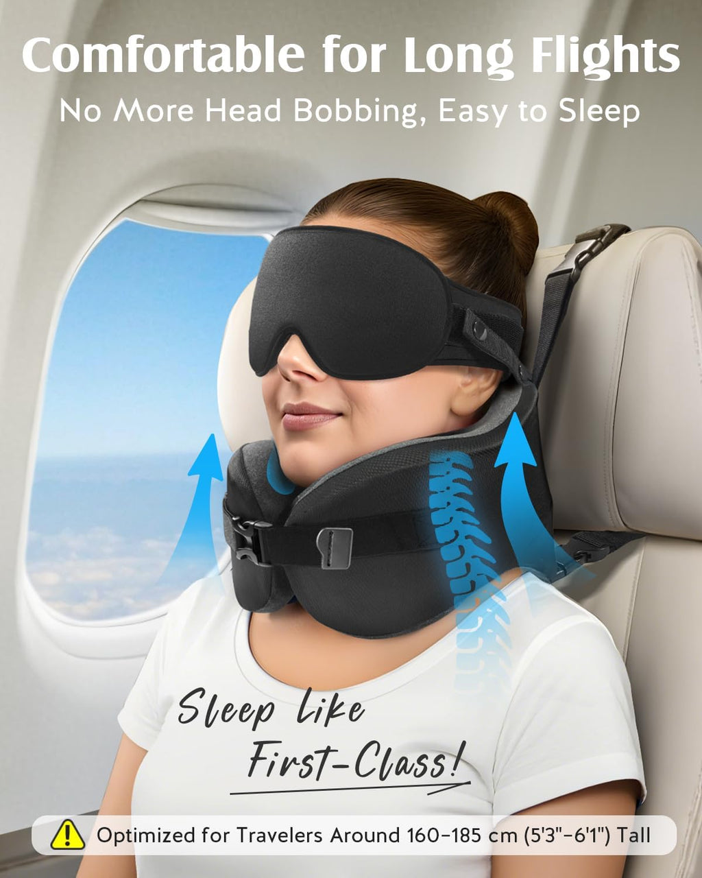 YFONG Travel Pillow for Long Flight Airplane, Head Strap Combo with 3D Contoured Sleep Eye Mask, Neck Pillow for Travel Essential, 360°…