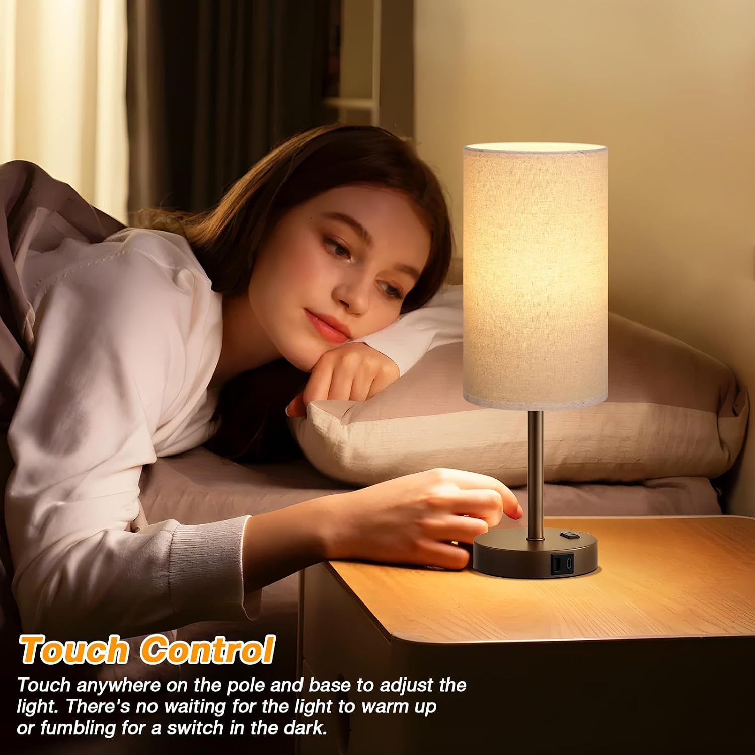 Dicoool Touch Bedside Table Lamp with USB - 3 Way Dimmable Brown Lamp for Bedroom Nightstand, Desk Lamp with Charging Station for Dorm…